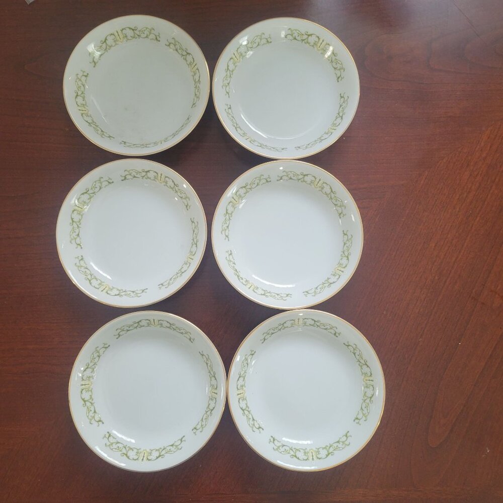 Set Of 6 Bell Fine China Dessert Berry Bowls With Gold & Green Floral Border
